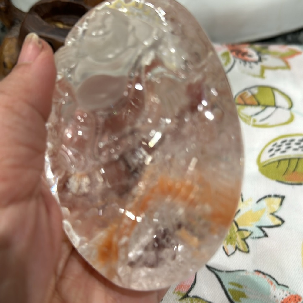 Rare Rabbit hair carved crystal quartz Buddha stone on stand - Picture 5 of 14